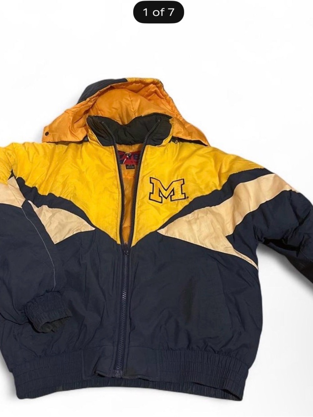 Vintage 'M' Logo Colorblock Puffer Jacket - Yellow Navy